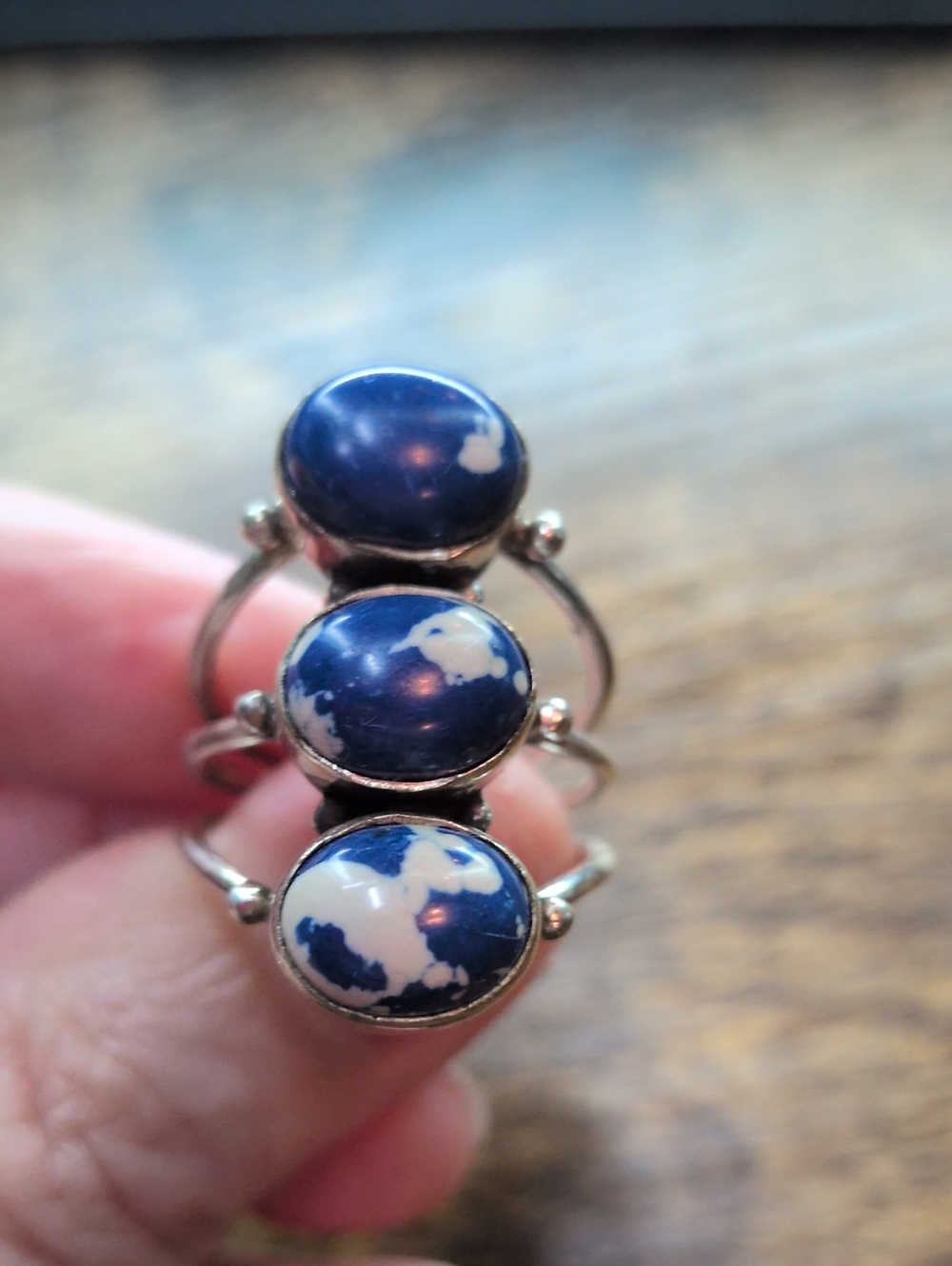 Three-Stone Blue Lapis Lazuli Stackable Ring - Women Jewelry